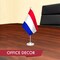 G128 Netherlands Dutch Deluxe Desk Flag Set | 8.5x5.5 In | Printed 300D Polyester, with Silver Dome and Base, 15" Metal Pole, Decorations For Office, Home and Festival Events Celebration